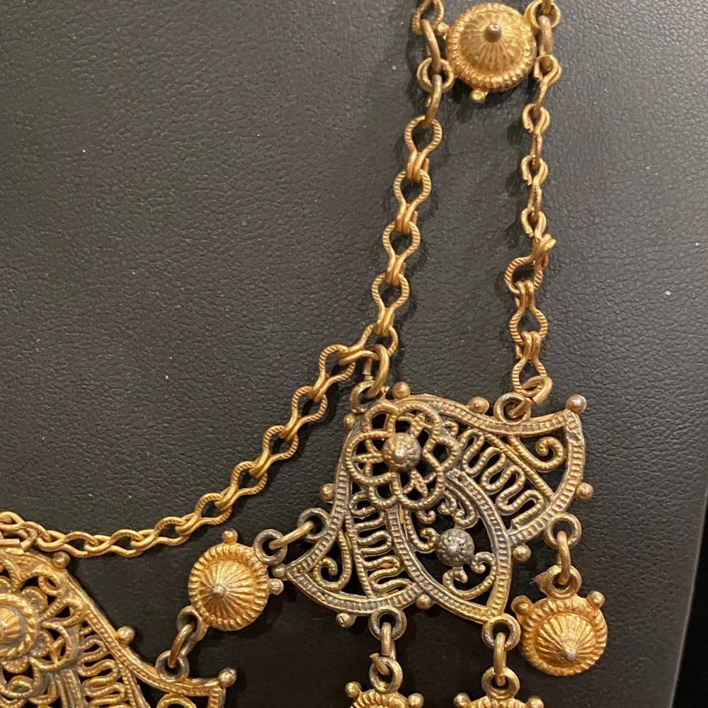 Antique Victorian Etruscan Revival Gold Gilt Filigree Festoon Fringe Necklace - Picture 3 of 13